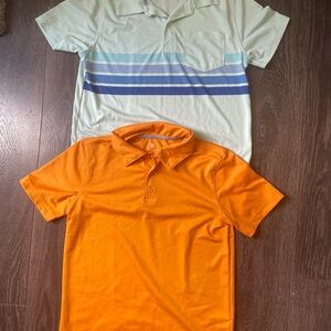 Kids Polos - Orange and Cream with Blue Stripes